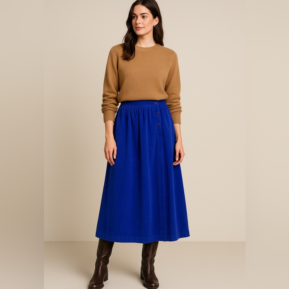 Eddie Bauer Vintage Royal Blue Corduroy Skirt 12 90s Y2K Cottagecore